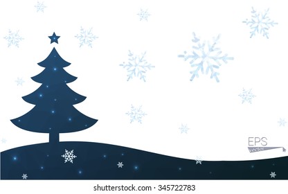 Blue postcard low polygon style christmas tree vector illustration consisting of triangles.Abstract triangular polygonal origami or crystal design of New Years celebration.Isolated on white background