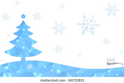 Blue postcard low polygon style christmas tree vector illustration consisting of triangles.Abstract triangular polygonal origami or crystal design of New Years celebration.Isolated on white background Blue postcard low polygon style christmas tree vector illustration consisting of triangles.Abstract triangular polygonal origami or crystal design of New Years celebration.Isolated on white background