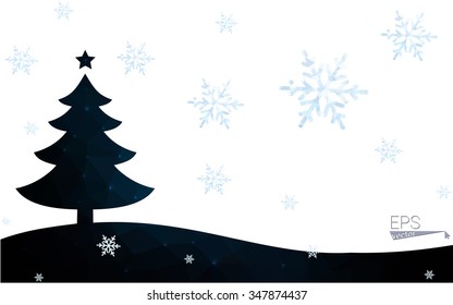 Blue postcard low polygon style christmas tree vector illustration consisting of triangles.Abstract triangular polygonal origami or crystal design of New Years celebration.Isolated on white background