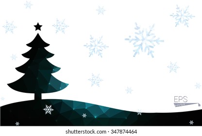 Blue postcard low polygon style christmas tree vector illustration consisting of triangles.Abstract triangular polygonal origami or crystal design of New Years celebration.Isolated on white background