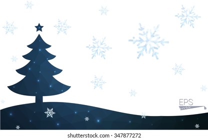 Blue postcard low polygon style christmas tree vector illustration consisting of triangles.Abstract triangular polygonal origami or crystal design of New Years celebration.Isolated on white background Blue postcard low polygon style christmas tree vector illustration consisting of triangles.Abstract triangular polygonal origami or crystal design of New Years celebration.Isolated on white background