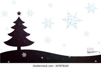 Blue postcard low polygon style christmas tree vector illustration consisting of triangles.Abstract triangular polygonal origami or crystal design of New Years celebration.Isolated on white background
