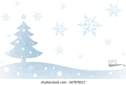 Blue postcard low polygon style christmas tree vector illustration consisting of triangles.Abstract triangular polygonal origami or crystal design of New Years celebration.Isolated on white background