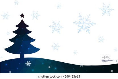 Blue postcard low polygon style christmas tree vector illustration consisting of triangles.Abstract triangular polygonal origami or crystal design of New Years celebration.Isolated on white background