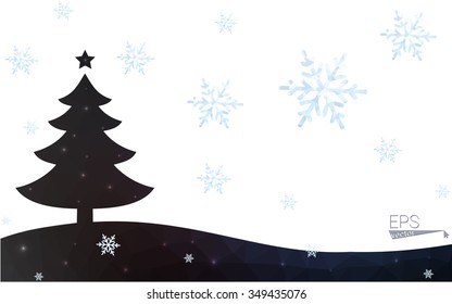 Blue postcard low polygon style christmas tree vector illustration consisting of triangles.Abstract triangular polygonal origami or crystal design of New Years celebration.Isolated on white background