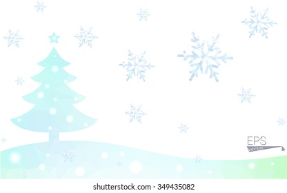 Blue postcard low polygon style christmas tree vector illustration consisting of triangles.Abstract triangular polygonal origami or crystal design of New Years celebration.Isolated on white background