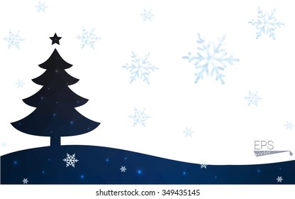 Blue postcard low polygon style christmas tree vector illustration consisting of triangles.Abstract triangular polygonal origami or crystal design of New Years celebration.Isolated on white background