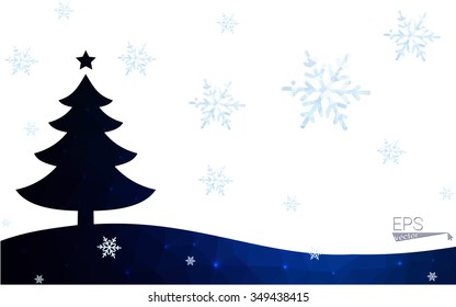 Blue postcard low polygon style christmas tree vector illustration consisting of triangles.Abstract triangular polygonal origami or crystal design of New Years celebration.Isolated on white background