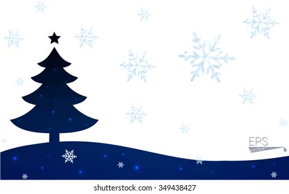 Blue postcard low polygon style christmas tree vector illustration consisting of triangles.Abstract triangular polygonal origami or crystal design of New Years celebration.Isolated on white background