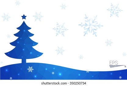 Blue postcard low polygon style christmas tree vector illustration consisting of triangles.Abstract triangular polygonal origami or crystal design of New Years celebration.Isolated on white background