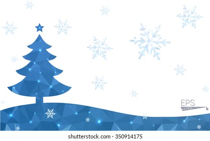 Blue postcard low polygon style christmas tree vector illustration consisting of triangles.Abstract triangular polygonal origami or crystal design of New Years celebration.Isolated on white background Blue postcard low polygon style christmas tree vector illustration consisting of triangles.Abstract triangular polygonal origami or crystal design of New Years celebration.Isolated on white background