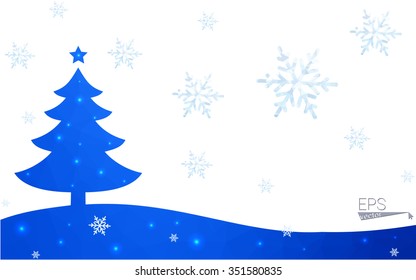 Blue postcard low polygon style christmas tree vector illustration consisting of triangles.Abstract triangular polygonal origami or crystal design of New Years celebration.Isolated on white background