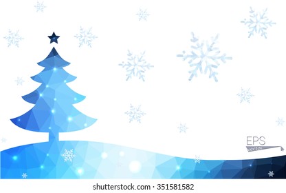 Blue postcard low polygon style christmas tree vector illustration consisting of triangles.Abstract triangular polygonal origami or crystal design of New Years celebration.Isolated on white background Blue postcard low polygon style christmas tree vector illustration consisting of triangles.Abstract triangular polygonal origami or crystal design of New Years celebration.Isolated on white background
