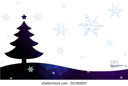 Blue postcard low polygon style christmas tree vector illustration consisting of triangles.Abstract triangular polygonal origami or crystal design of New Years celebration.Isolated on white background