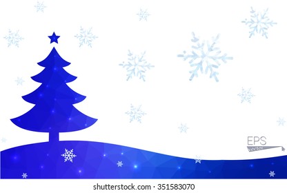 Blue postcard low polygon style christmas tree vector illustration consisting of triangles.Abstract triangular polygonal origami or crystal design of New Years celebration.Isolated on white background