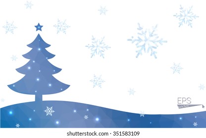 Blue postcard low polygon style christmas tree vector illustration consisting of triangles.Abstract triangular polygonal origami or crystal design of New Years celebration.Isolated on white background