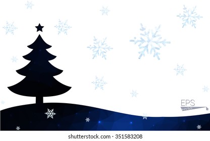 Blue postcard low polygon style christmas tree vector illustration consisting of triangles.Abstract triangular polygonal origami or crystal design of New Years celebration.Isolated on white background