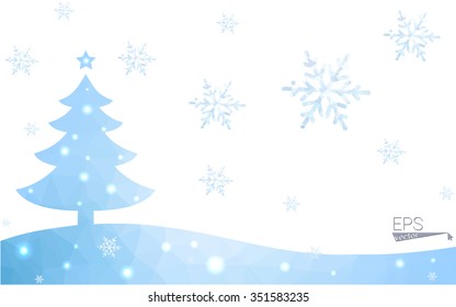 Blue postcard low polygon style christmas tree vector illustration consisting of triangles.Abstract triangular polygonal origami or crystal design of New Years celebration.Isolated on white background Blue postcard low polygon style christmas tree vector illustration consisting of triangles.Abstract triangular polygonal origami or crystal design of New Years celebration.Isolated on white background