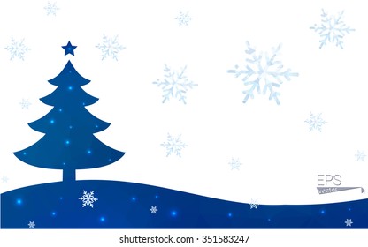 Blue postcard low polygon style christmas tree vector illustration consisting of triangles.Abstract triangular polygonal origami or crystal design of New Years celebration.Isolated on white background