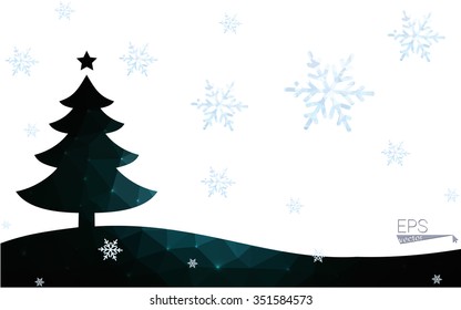Blue postcard low polygon style christmas tree vector illustration consisting of triangles.Abstract triangular polygonal origami or crystal design of New Years celebration.Isolated on white background