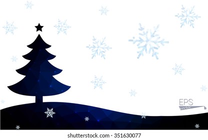 Blue postcard low polygon style christmas tree vector illustration consisting of triangles.Abstract triangular polygonal origami or crystal design of New Years celebration.Isolated on white background