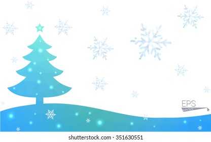Blue postcard low polygon style christmas tree vector illustration consisting of triangles.Abstract triangular polygonal origami or crystal design of New Years celebration.Isolated on white background