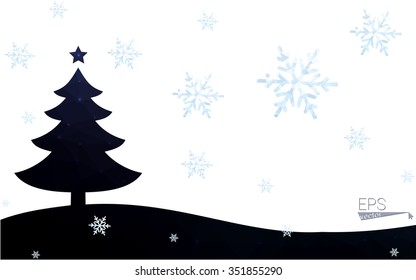 Blue postcard low polygon style christmas tree vector illustration consisting of triangles.Abstract triangular polygonal origami or crystal design of New Years celebration.Isolated on white background