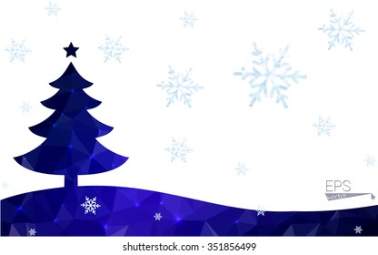 Blue postcard low polygon style christmas tree vector illustration consisting of triangles.Abstract triangular polygonal origami or crystal design of New Years celebration.Isolated on white background Blue postcard low polygon style christmas tree vector illustration consisting of triangles.Abstract triangular polygonal origami or crystal design of New Years celebration.Isolated on white background