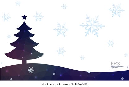 Blue postcard low polygon style christmas tree vector illustration consisting of triangles.Abstract triangular polygonal origami or crystal design of New Years celebration.Isolated on white background