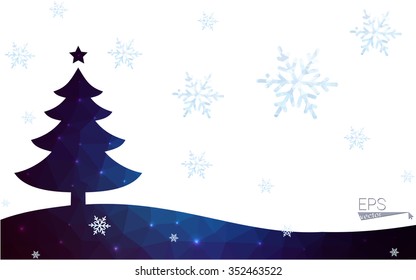 Blue postcard low polygon style christmas tree vector illustration consisting of triangles.Abstract triangular polygonal origami or crystal design of New Years celebration.Isolated on white background Blue postcard low polygon style christmas tree vector illustration consisting of triangles.Abstract triangular polygonal origami or crystal design of New Years celebration.Isolated on white background