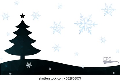 Blue postcard low polygon style christmas tree vector illustration consisting of triangles.Abstract triangular polygonal origami or crystal design of New Years celebration.Isolated on white background Blue postcard low polygon style christmas tree vector illustration consisting of triangles.Abstract triangular polygonal origami or crystal design of New Years celebration.Isolated on white background