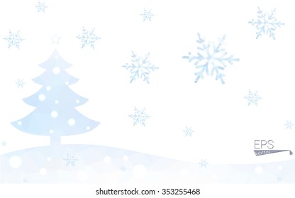 Blue postcard low polygon style christmas tree vector illustration consisting of triangles.Abstract triangular polygonal origami or crystal design of New Years celebration.Isolated on white background