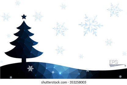 Blue postcard low polygon style christmas tree vector illustration consisting of triangles.Abstract triangular polygonal origami or crystal design of New Years celebration.Isolated on white background Blue postcard low polygon style christmas tree vector illustration consisting of triangles.Abstract triangular polygonal origami or crystal design of New Years celebration.Isolated on white background