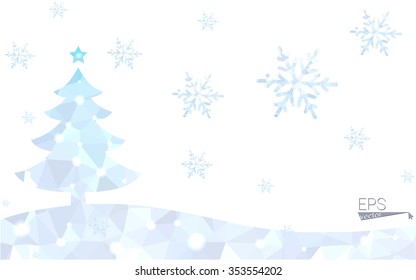 Blue postcard low polygon style christmas tree vector illustration consisting of triangles.Abstract triangular polygonal origami or crystal design of New Years celebration.Isolated on white background Blue postcard low polygon style christmas tree vector illustration consisting of triangles.Abstract triangular polygonal origami or crystal design of New Years celebration.Isolated on white background