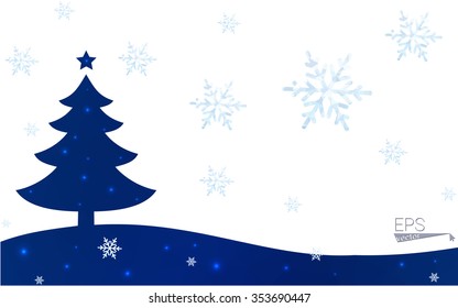Blue postcard low polygon style christmas tree vector illustration consisting of triangles.Abstract triangular polygonal origami or crystal design of New Years celebration.Isolated on white background