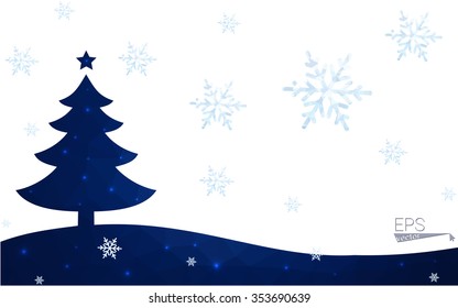 Blue postcard low polygon style christmas tree vector illustration consisting of triangles.Abstract triangular polygonal origami or crystal design of New Years celebration.Isolated on white background
