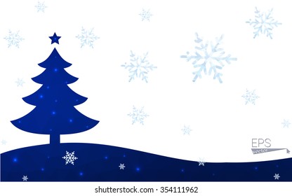Blue postcard low polygon style christmas tree vector illustration consisting of triangles.Abstract triangular polygonal origami or crystal design of New Years celebration.Isolated on white background