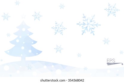 Blue postcard low polygon style christmas tree vector illustration consisting of triangles.Abstract triangular polygonal origami or crystal design of New Years celebration.Isolated on white background