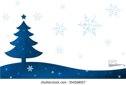 Blue postcard low polygon style christmas tree vector illustration consisting of triangles.Abstract triangular polygonal origami or crystal design of New Years celebration.Isolated on white background