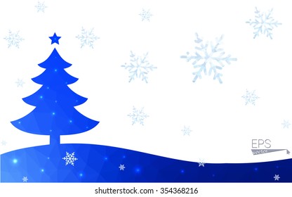 Blue postcard low polygon style christmas tree vector illustration consisting of triangles.Abstract triangular polygonal origami or crystal design of New Years celebration.Isolated on white background