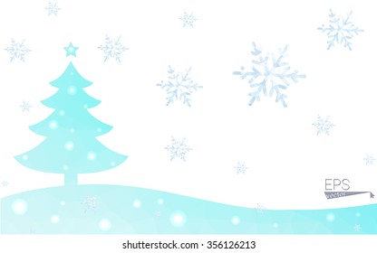 Blue postcard low polygon style christmas tree vector illustration consisting of triangles.Abstract triangular polygonal origami or crystal design of New Years celebration.Isolated on white background