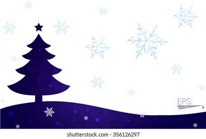 Blue postcard low polygon style christmas tree vector illustration consisting of triangles.Abstract triangular polygonal origami or crystal design of New Years celebration.Isolated on white background