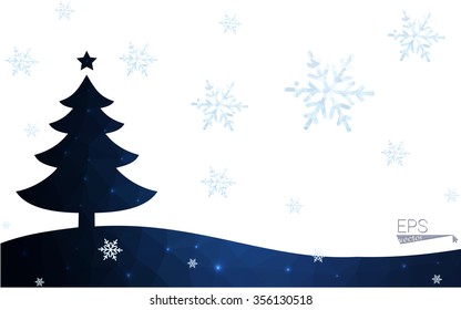 Blue postcard low polygon style christmas tree vector illustration consisting of triangles.Abstract triangular polygonal origami or crystal design of New Years celebration.Isolated on white background