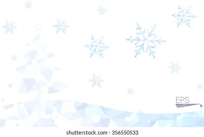 Blue postcard low polygon style christmas tree vector illustration consisting of triangles.Abstract triangular polygonal origami or crystal design of New Years celebration.Isolated on white background