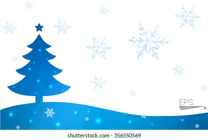 Blue postcard low polygon style christmas tree vector illustration consisting of triangles.Abstract triangular polygonal origami or crystal design of New Years celebration.Isolated on white background
