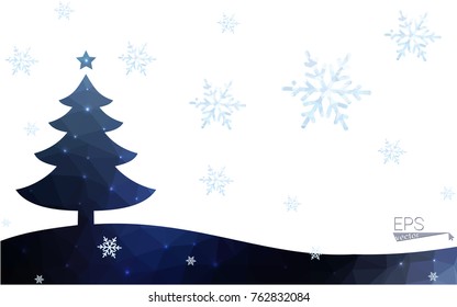 Blue postcard low polygon style christmas tree vector illustration consisting of triangles.Abstract triangular polygonal origami or crystal design of New Years celebration.Isolated on white background