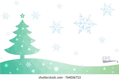 Blue postcard low polygon style christmas tree vector illustration consisting of triangles.Abstract triangular polygonal origami or crystal design of New Years celebration.Isolated on white background