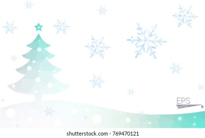 Blue postcard low polygon style christmas tree vector illustration consisting of triangles.Abstract triangular polygonal origami or crystal design of New Years celebration.Isolated on white background