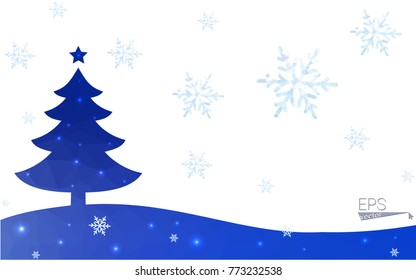 Blue postcard low polygon style christmas tree vector illustration consisting of triangles.Abstract triangular polygonal origami or crystal design of New Years celebration.Isolated on white background