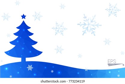 Blue postcard low polygon style christmas tree vector illustration consisting of triangles.Abstract triangular polygonal origami or crystal design of New Years celebration.Isolated on white background